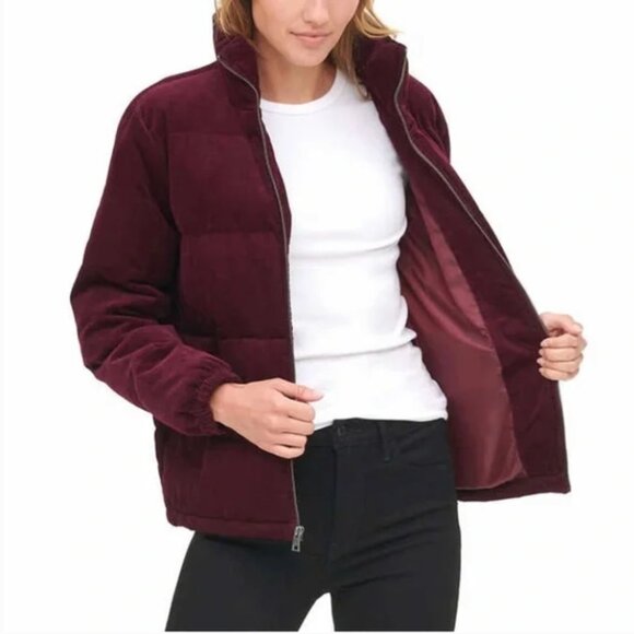 Levi's Corduroy Puffer Jacket Burgundy / Dark Grape Sz S Like New - Picture 2 of 15